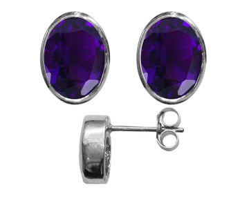 BJC® 9ct White Gold Natural Amethyst Oval Stud Earrings 3.00ct Studs Brand New