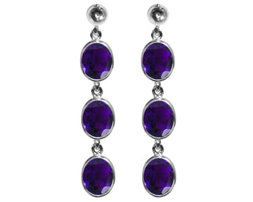 BJC® Sterling Silver Natural Amethyst Oval Triple Drop Dangling Studs Earrings