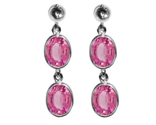 BJC® Sterling Silver Natural Pink Topaz Oval Double Drop Dangling Studs Earrings