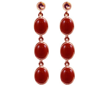 BJC® 9ct Rose Gold Natural Red Coral Triple Drop Dangling Studs Earrings