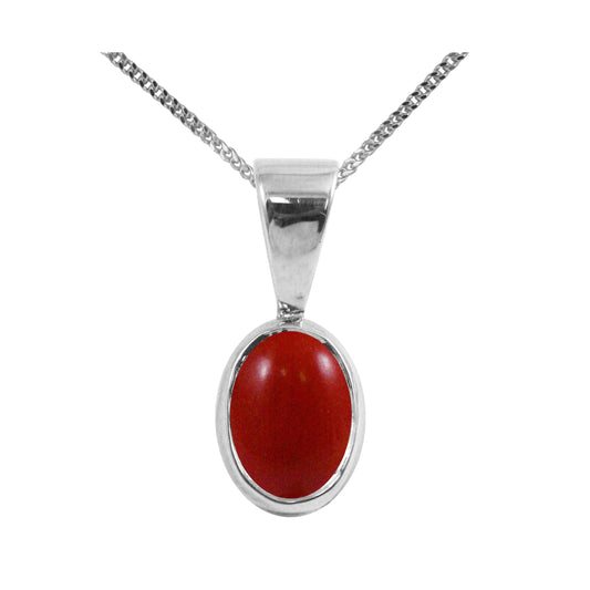 BJC® Sterling Silver Red Coral Single Drop Oval Pendant & Necklace