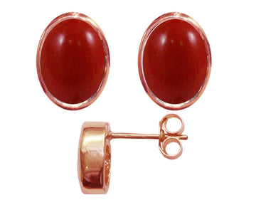 BJC® 9ct Rose Gold Natural Red Coral Oval Stud Earrings 3.00ct Studs Brand New