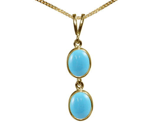 Natural Turquoise Double Drop Oval Pendant & Necklace Available in White / Yellow / Rose Gold