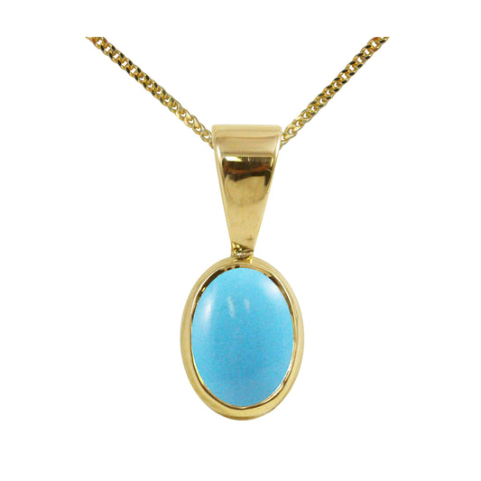 Natural Turquoise Single Drop Oval Pendant & Necklace Available in White / Yellow / Rose Gold