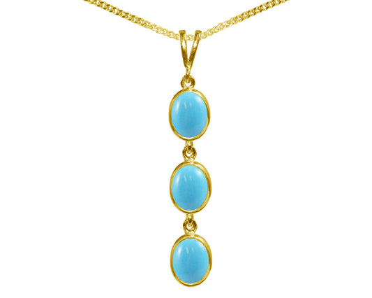 Natural Turquoise Triple Drop Oval Pendant & Necklace Available in White / Yellow / Rose Gold