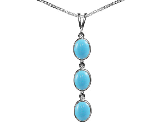 Natural Turquoise Triple Drop Oval Pendant & Necklace Available in White / Yellow / Rose Gold