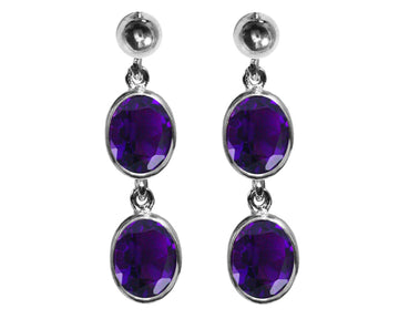 BJC® Sterling Silver Natural Amethyst Oval Double Drop Dangling Studs Earrings