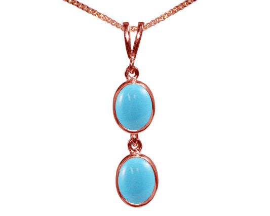 Natural Turquoise Double Drop Oval Pendant & Necklace Available in White / Yellow / Rose Gold