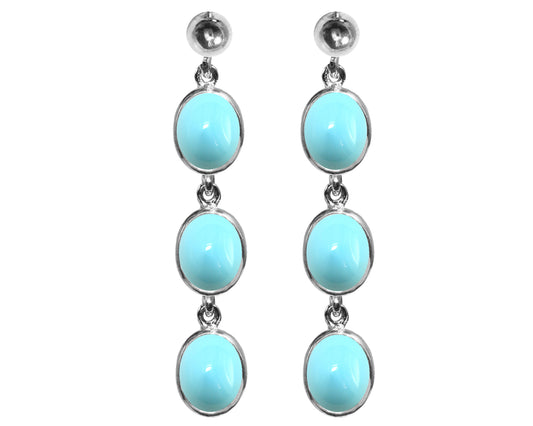 BJC® Sterling Silver Natural Turquoise Oval Triple Drop Dangling Studs Earrings