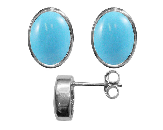 BJC® Sterling Silver Natural Turquoise Oval Stud Earrings 3.00ct Studs Brand New