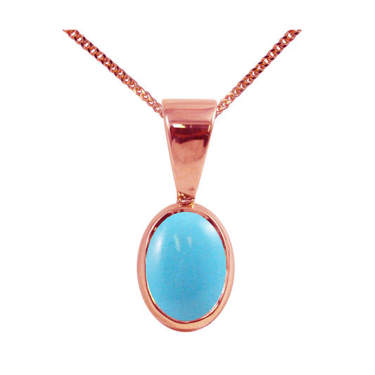 Natural Turquoise Single Drop Oval Pendant & Necklace Available in White / Yellow / Rose Gold