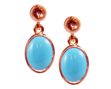 BJC® 9ct Rose Gold Natural Turquoise Oval Single Drop Dangling Studs Earrings