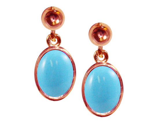 BJC® 9ct Rose Gold Natural Turquoise Oval Single Drop Dangling Studs Earrings