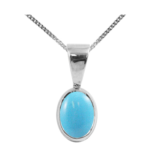 BJC® Sterling Silver Natural Turquoise Single Drop Oval Pendant & Necklace
