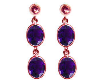 BJC® 9ct Rose Gold Natural Amethyst Oval Double Drop Dangling Studs Earrings