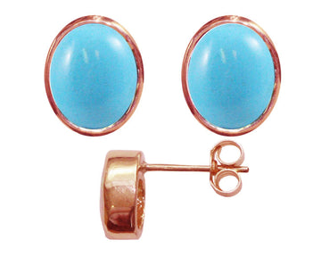 BJC® 9ct Rose Gold Natural Turquoise Oval Stud Earrings 3.00ct Studs Brand New