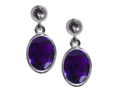 BJC® 9ct White Gold Natural Amethyst Oval Single Drop Dangling Studs Earrings
