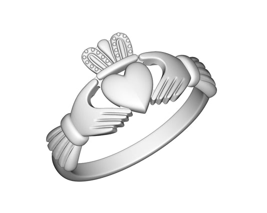 BJC® Ladies Sterling Silver Claddagh Dress Ring Size G - Y Traditional Irish Love Ring