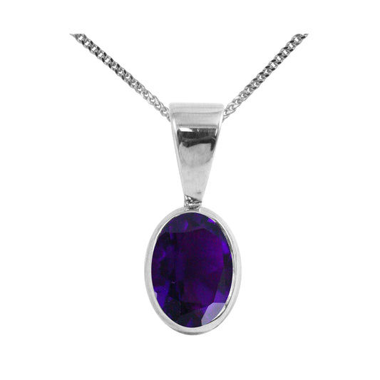 BJC® Sterling Silver Natural Amethyst Single Drop Oval Pendant & Necklace