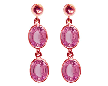 BJC® 9ct Rose Gold Natural Pink Topaz Oval Double Drop Dangling Studs Earrings