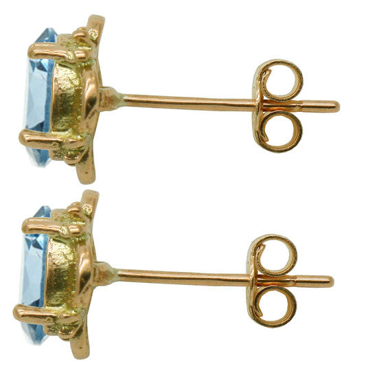 BJC® 9ct Yellow Gold Natural Blue Topaz Single Stud Earrings Studs 1.50ct