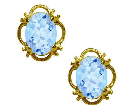 BJC® 9ct Yellow Gold Natural Blue Topaz Single Stud Earrings Studs 1.50ct