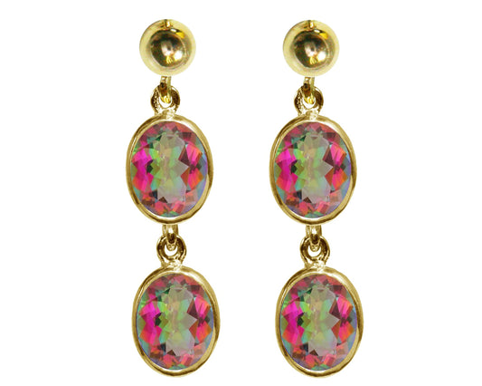 BJC® 9ct Yellow Gold Natural Mystic Topaz Double Drop Dangling Studs Earrings