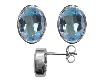 BJC® 9ct White Gold Natural Blue Topaz Oval Stud Earrings 3.00ct Studs