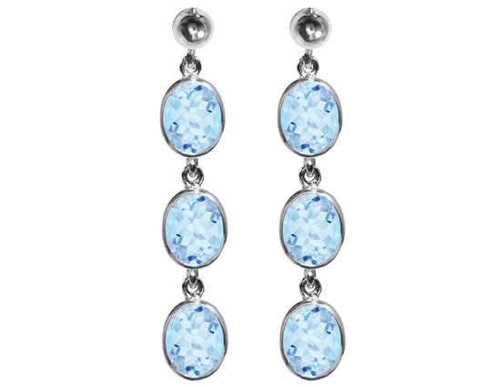 BJC® Sterling Silver Natural Blue Topaz Oval Triple Drop Dangling Studs Earrings