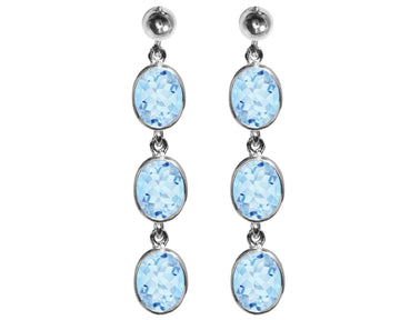 BJC® 9ct White Gold Natural Blue Topaz Oval Triple Drop Dangling Studs Earrings