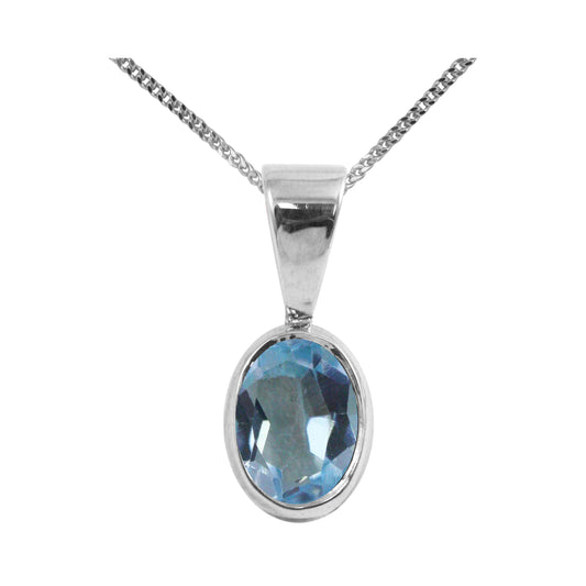 BJC® Sterling Silver Natural Blue Topaz Single Drop Oval Pendant & Necklace