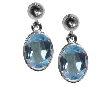 BJC® 9ct White Gold Natural Blue Topaz Oval Single Drop Dangling Studs Earrings