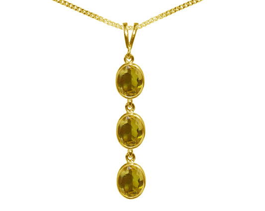 Natural Citrine Triple Drop Oval Pendant & Necklace Available in White / Yellow / Rose Gold