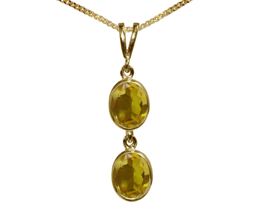 Natural Citrine Double Drop Oval Pendant & Necklace Available in White / Yellow / Rose Gold