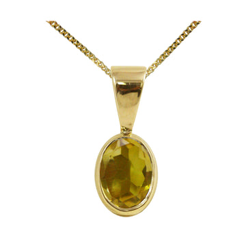 Natural Citrine Single Drop Oval Pendant & Necklace Available in White / Yellow / Rose Gold