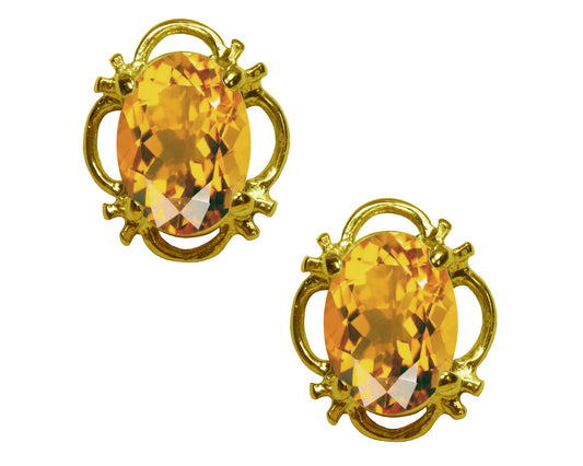 BJC® 9ct Yellow Gold Natural Citrine Single Stud Filigree Earrings Studs 1.50ct
