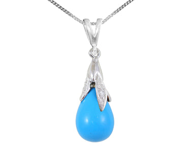 BJC® 9ct White Gold Turquoise & Diamond Briolette Drop Pendant / Necklace