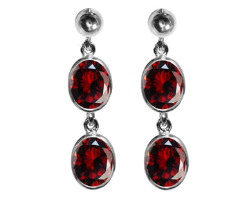 BJC® 9ct White Gold Natural Almandine Garnet Double Drop Dangling Studs Earrings