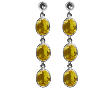 BJC® 9ct White Gold Natural Citrine Oval Triple Drop Dangling Studs Earrings