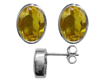 BJC® 9ct White Gold Natural Citrine Oval Stud Earrings 3.00ct Studs Brand New