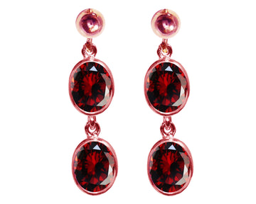 BJC® 9ct Rose Gold Natural Almandine Garnet Double Drop Dangling Studs Earrings