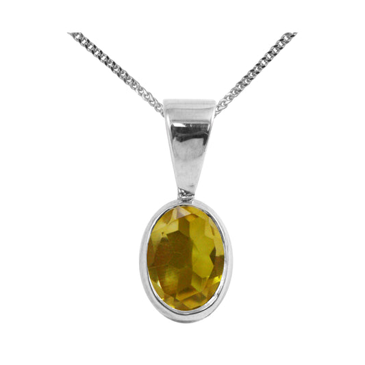 BJC® Sterling Silver Natural Citrine Single Drop Oval Pendant & Necklace