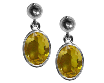 BJC® 9ct White Gold Natural Citrine Oval Single Drop Dangling Studs Earrings