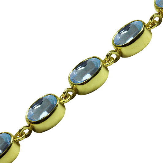 BJC® 9ct Yellow Gold Natural Blue Topaz 21.00ct Oval Gemstone Tennis Bracelet