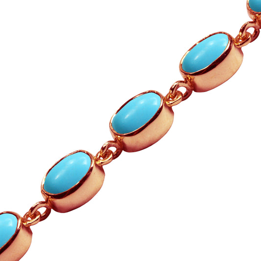 BJC® 9ct Rose Gold Natural Turquoise 21.00ct Oval Gemstone Tennis Bracelet 7.5"