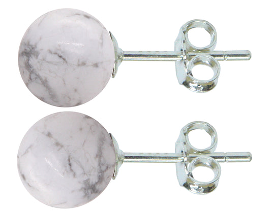 BJC® Stunning Ladies Sterling Silver White Howlite Ball Stud Earrings Brand New