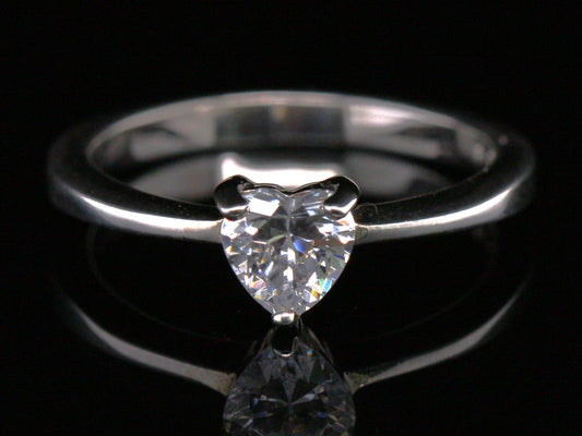 Sterling Silver 925 Cubic Zirconia Heart Cut Solitaire Engagement Ring Size J O S
