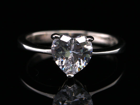 Sterling Silver 925 Cubic Zirconia Heart Cut Solitaire Engagement Ring Size J 2.00ct
