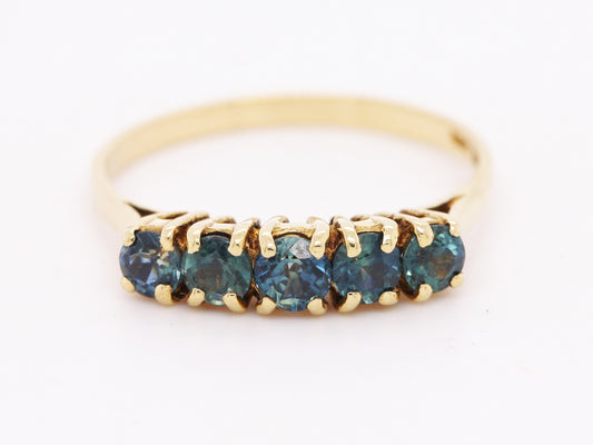 18ct Yellow Gold Blue Diamond 0.66ct Size N 5 Stone Eternity Ring British Made