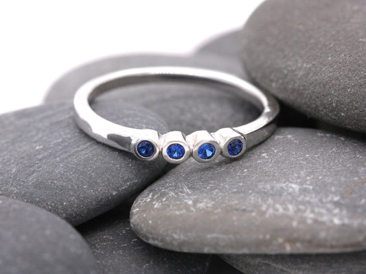 Sterling Silver 925 Blue Sapphire 4 Stone Half Eternity Ring Size M N P